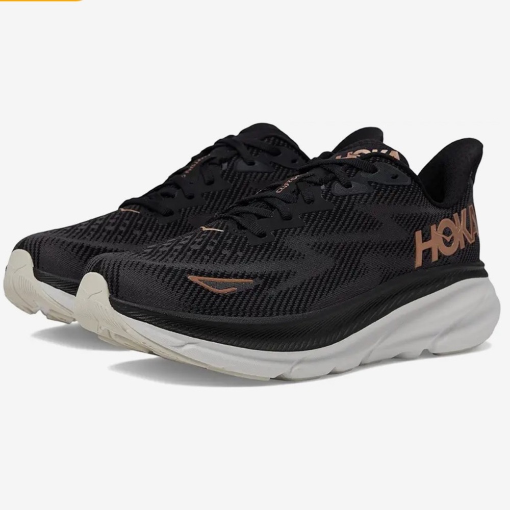 Hoka Clifton 9 Everyday Running Shoe Black/Rose Gold Women’s Size 7.5 WIDE